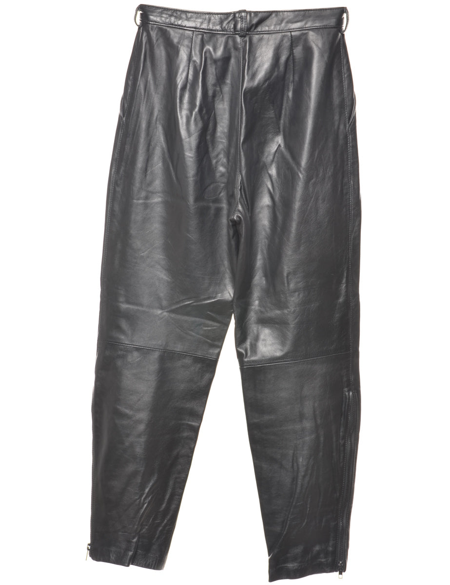 Leather Black  High Waisted Pleated Trousers - W27 L27