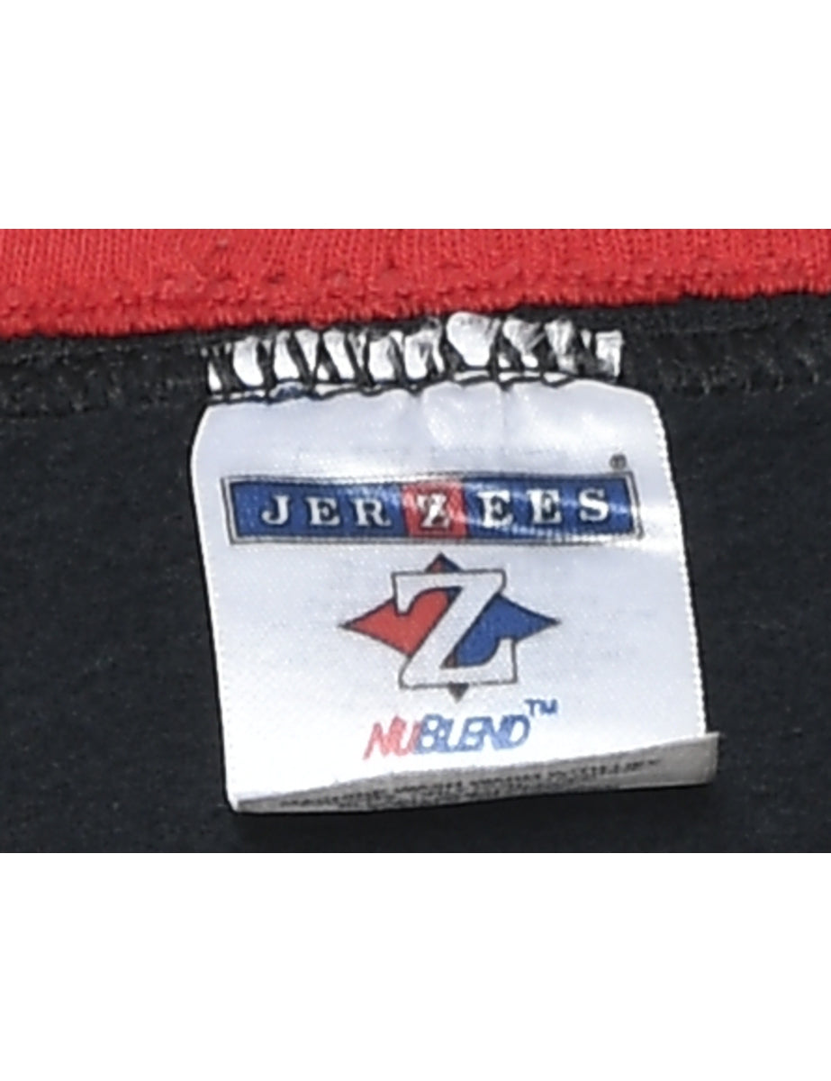 Black & Red Round Neck Embroidered Sweatshirt - M