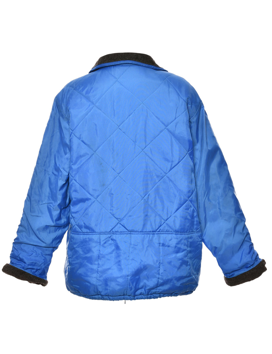Zip Front Blue Quilted Ski Jacket - L