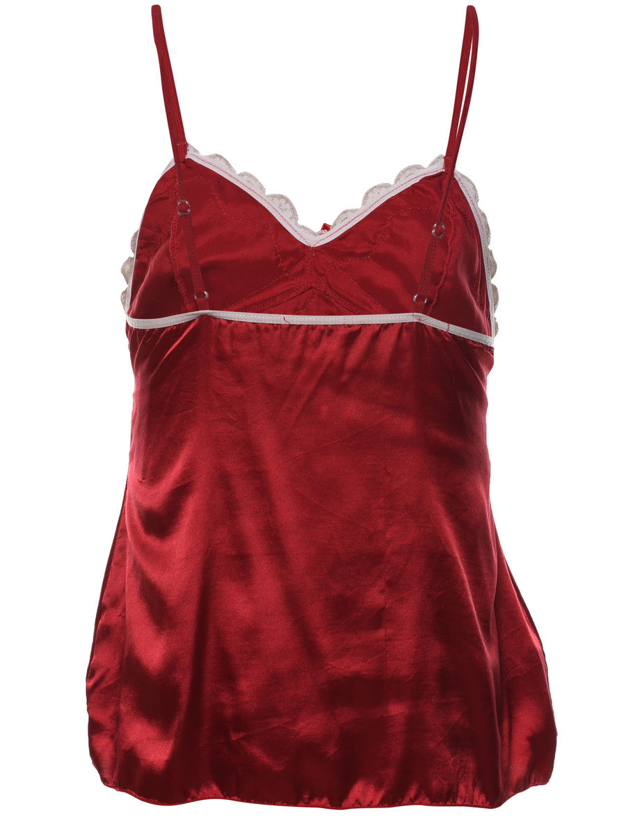 Red & Off-White Lace Trim 1990s Cami Top - M