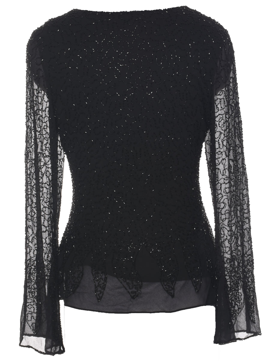 Beaded Black Party Top - L