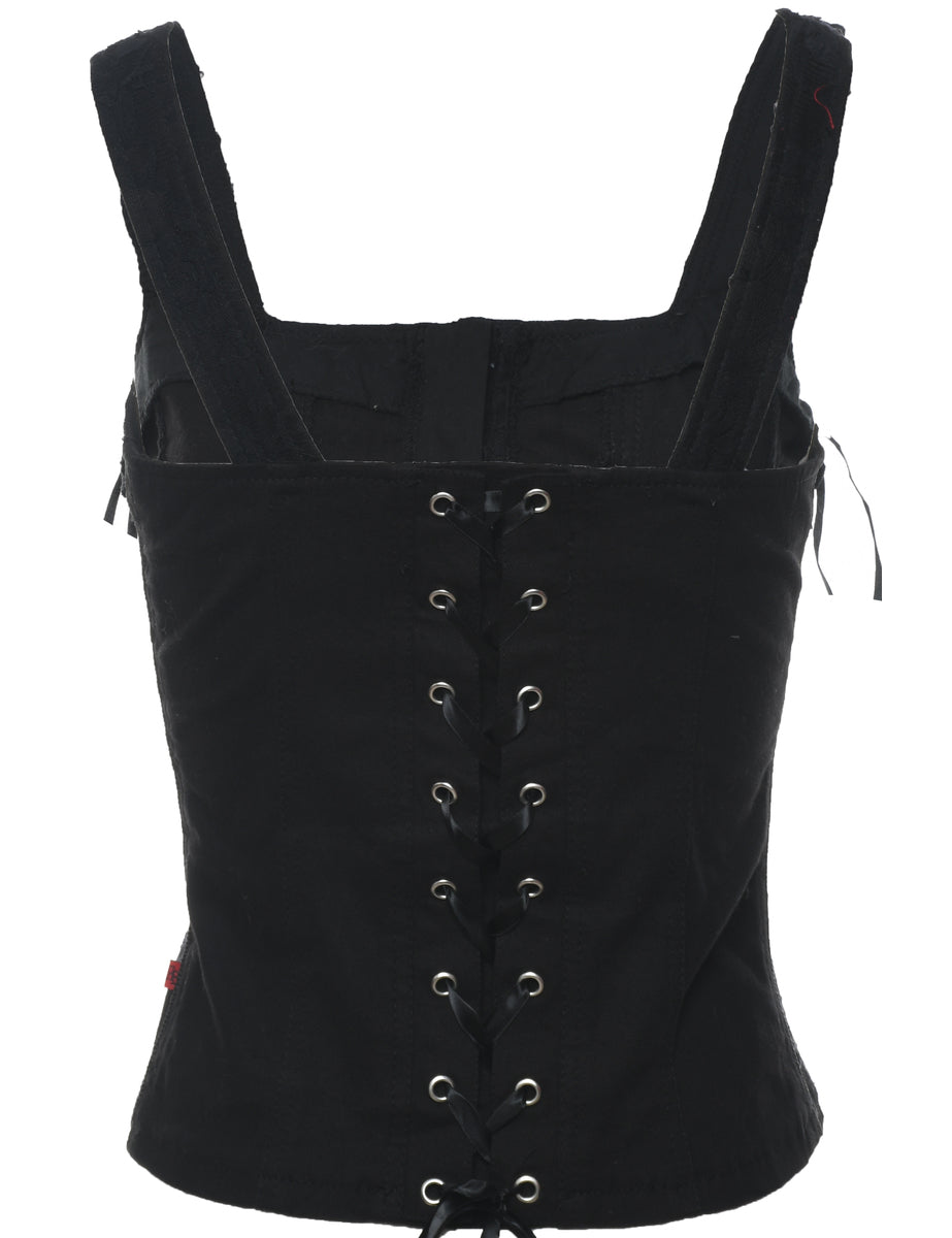 Black Lace Floral Print Corset - M