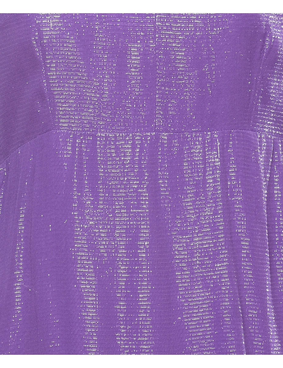 Lurex Thread Pattern Purple Metallic Sheer Evening Dress - M