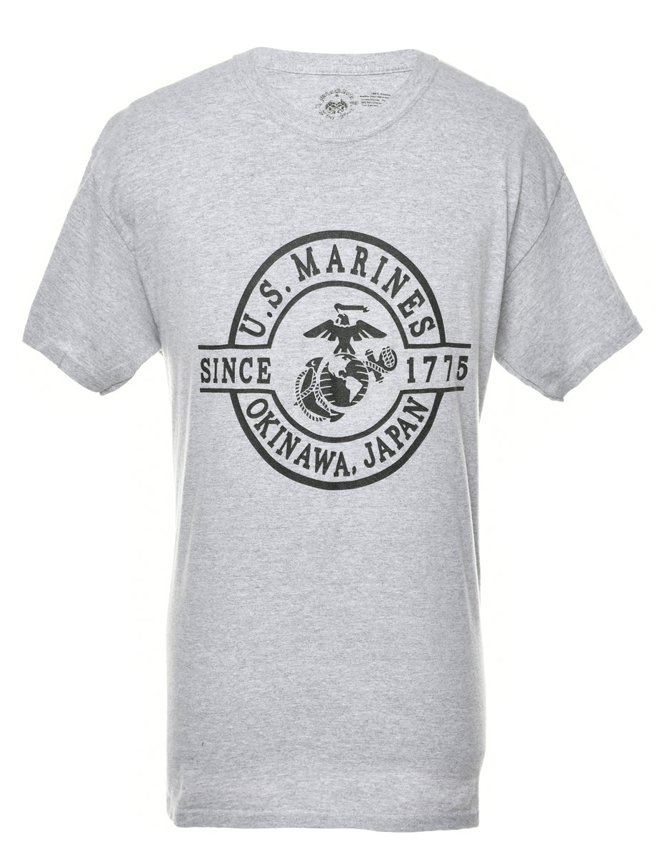 Grey US Marines Printed T-shirt - L
