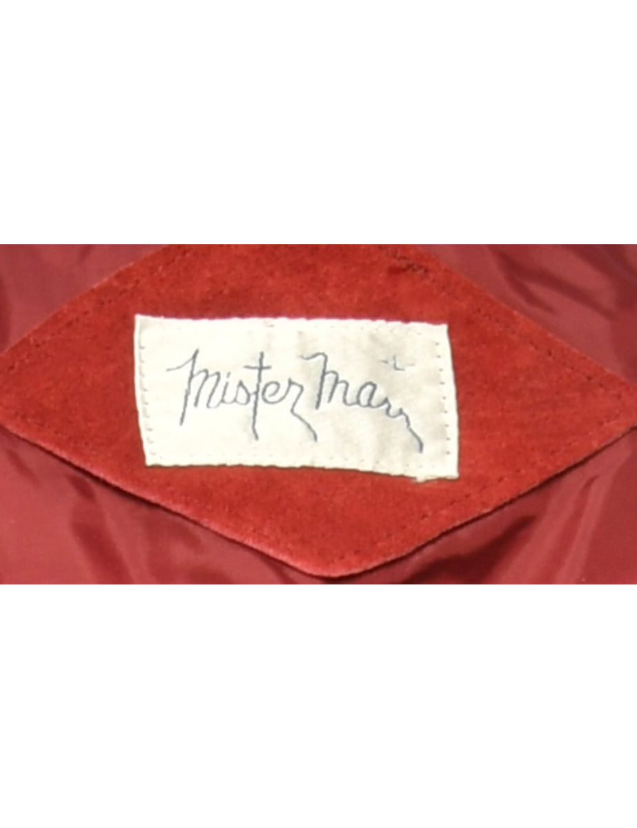 Maroon Zip-Front Suede Detail Cardigan - M
