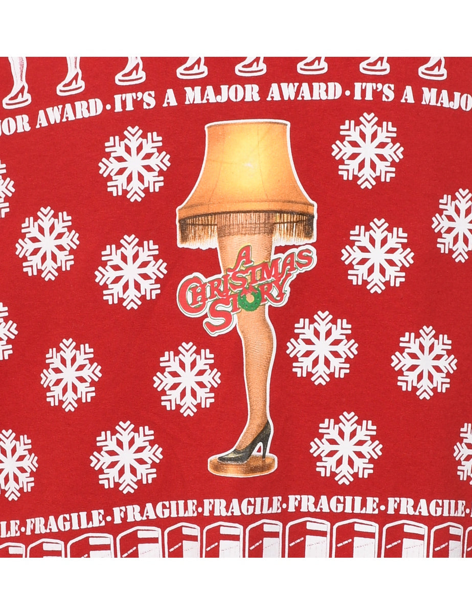 Festive Season Red Printed Christmas Sweatshirt - M