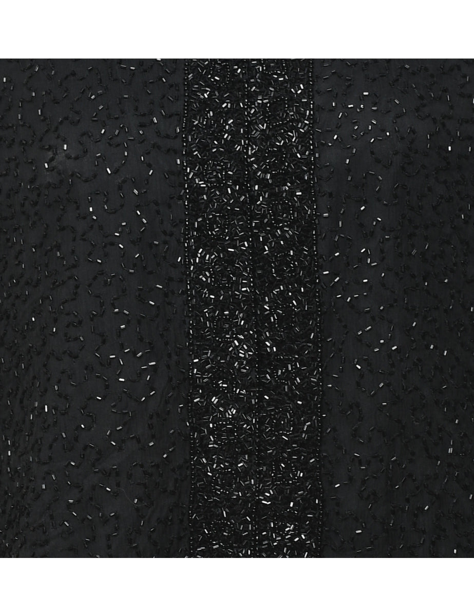 Beaded Black Silk Evening Jacket - M