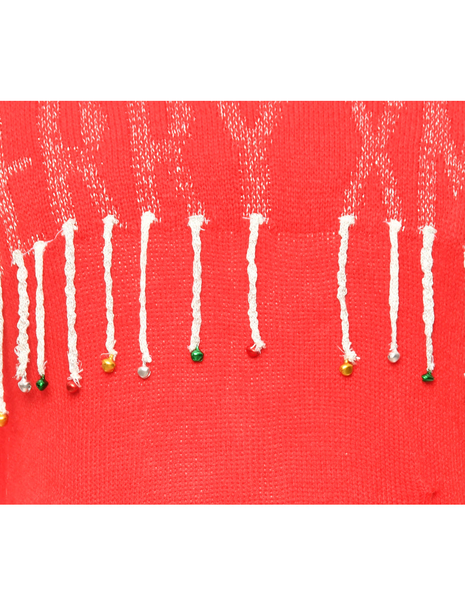 Red Embellished Christmas Jumper - M