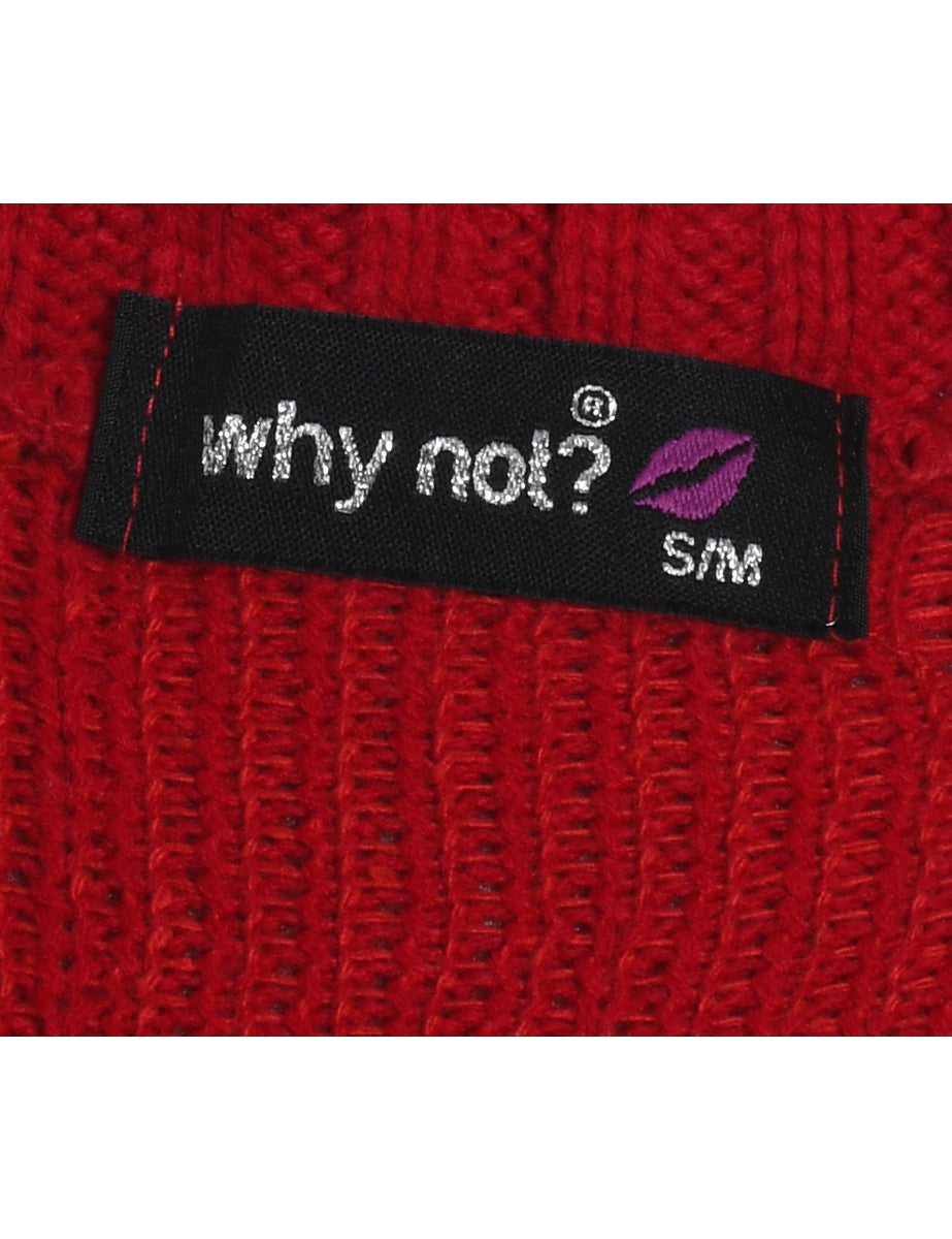 Red Christmas Tree Design Knit Jumper - M