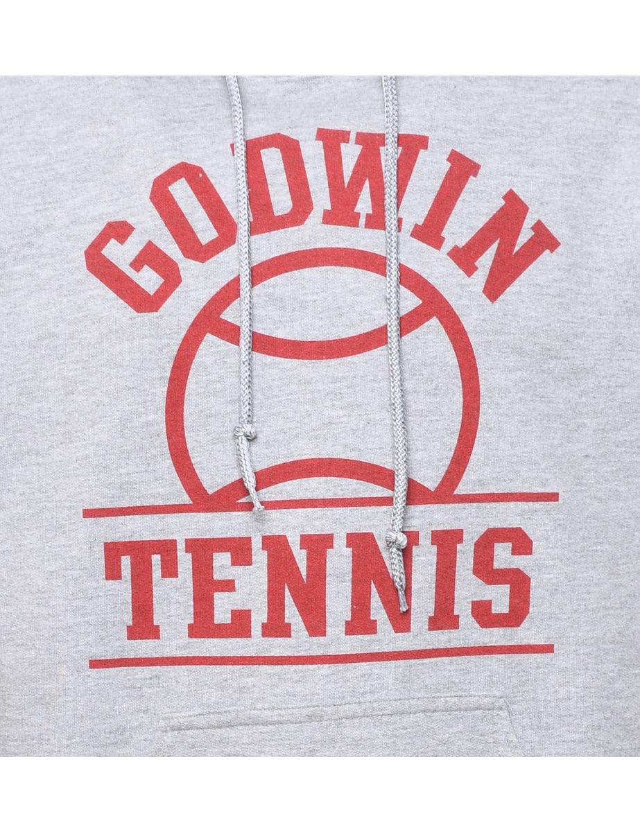 Godwin Tennis Grey & Red Printed Hoodie - M