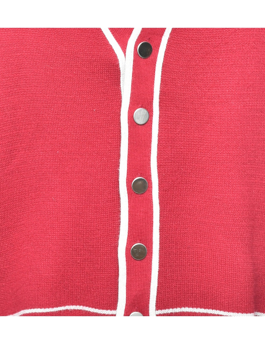 Red & White Contrast Knit Vintage Cardigan - L