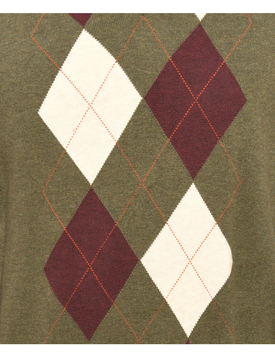 Argyle Olive Green Jumper - L