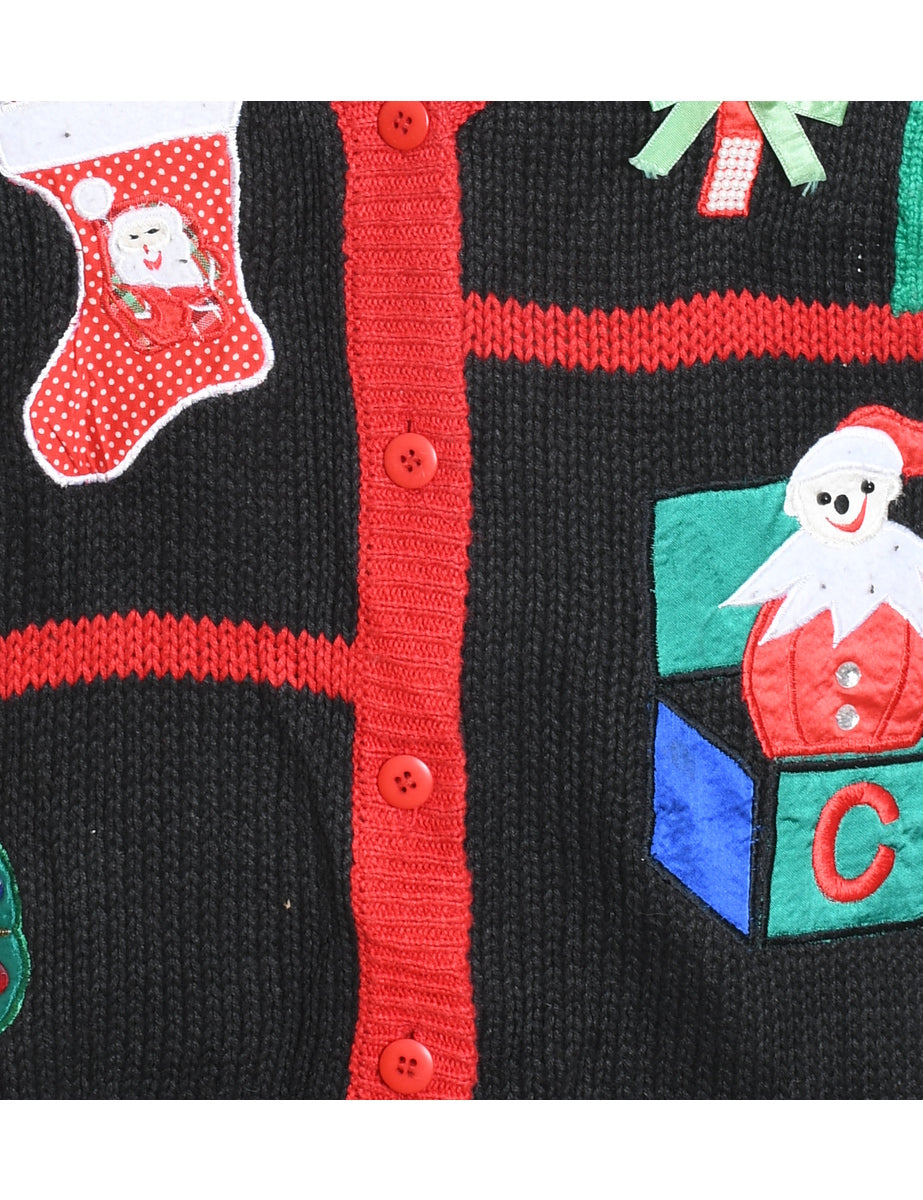 Festive Print Christmas Cardigan - M