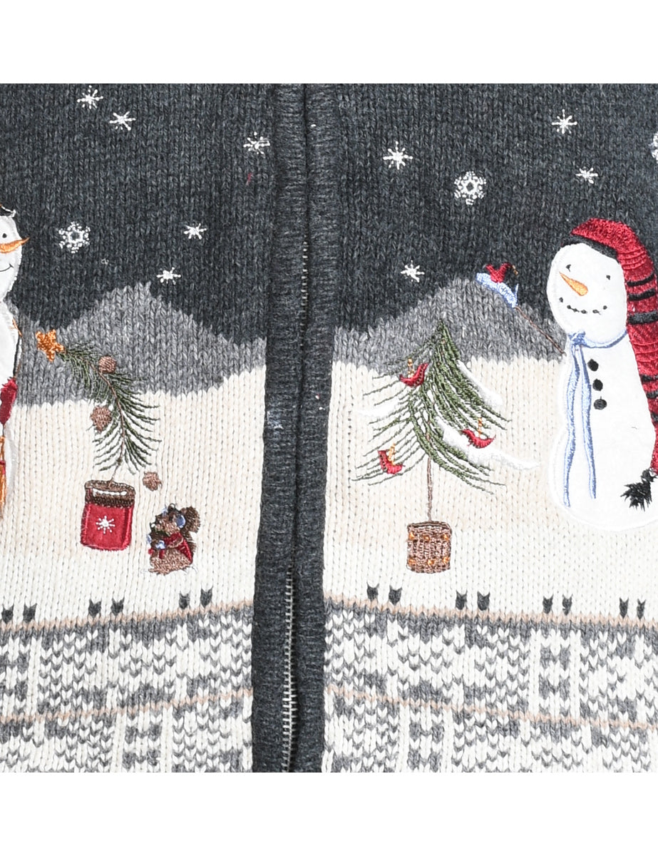 Snowman Christmas Cardigan - M