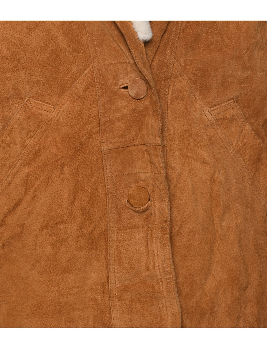 Shearling Lined Brown Suede Jacket - L