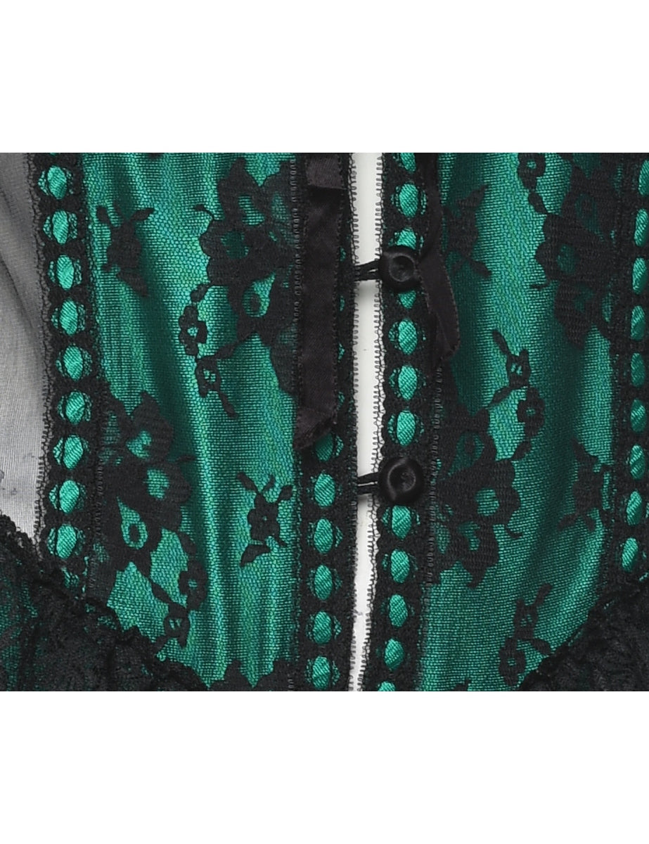 Black & Green Frilly Lace Fredriks Of Hollywood Bodysuit - S