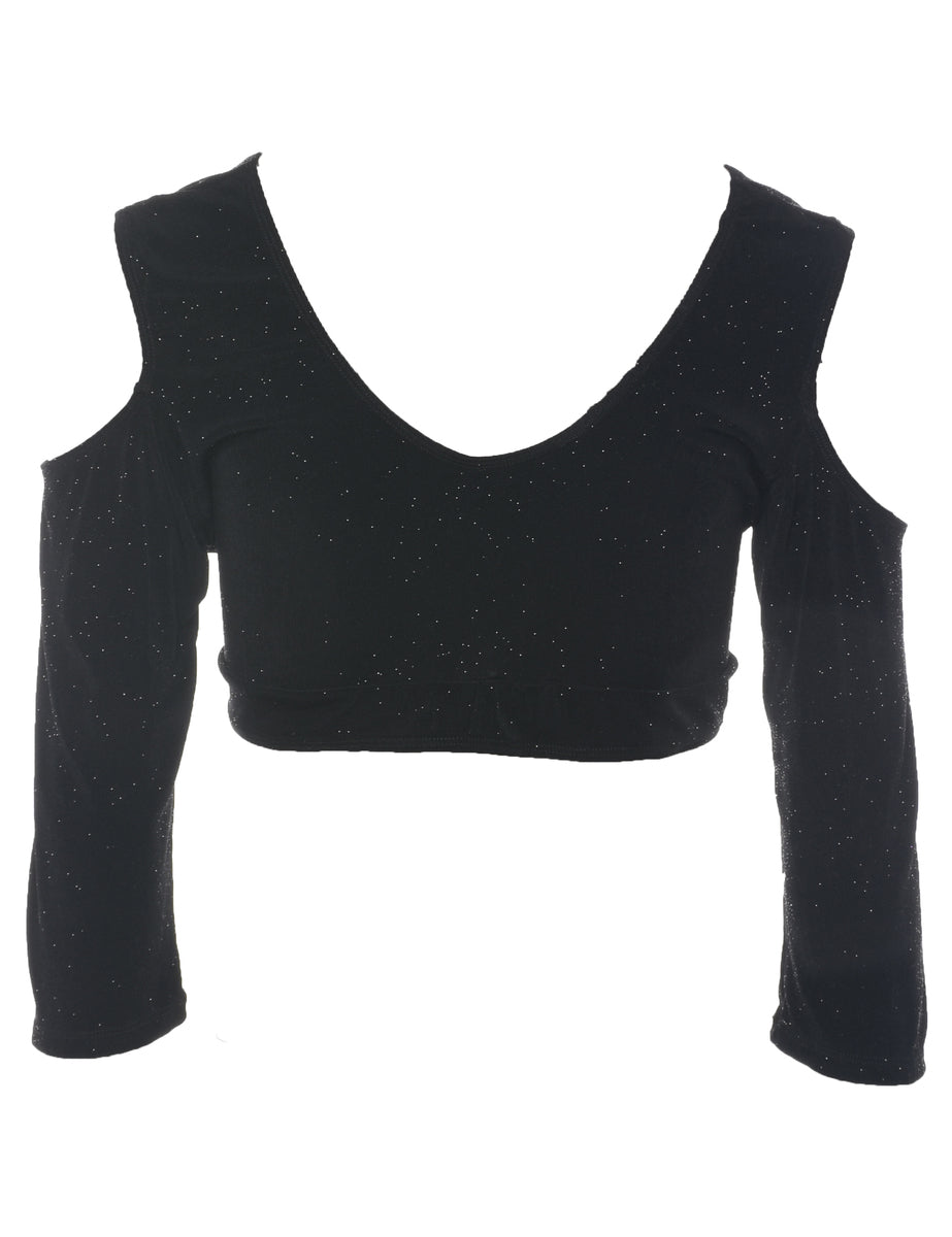 Sparkly Cropped Black Party Top - S