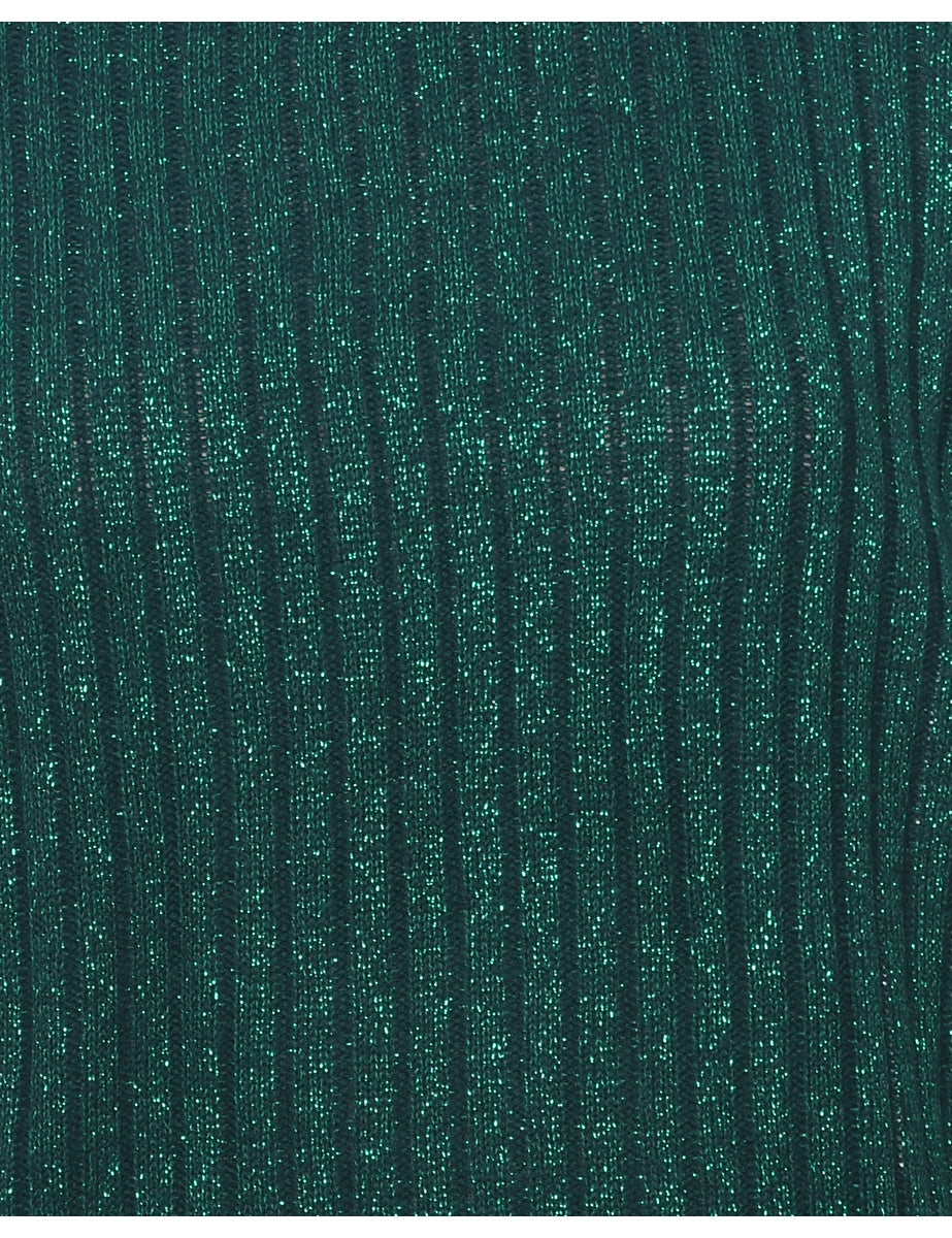 Lurex Thread Pattern Dark Green Petite Jumper - M