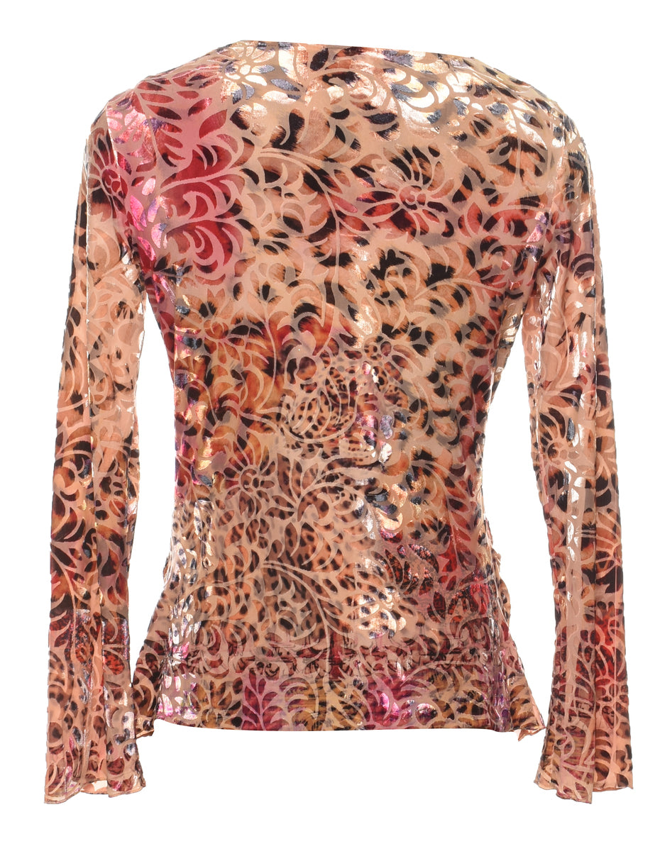 Y2K Floral Devore Design Evening Top - M