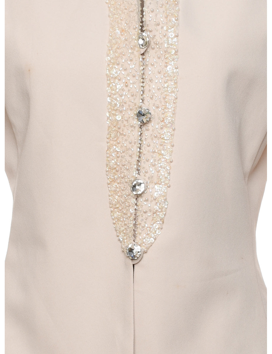 Beige Beaded Sparkly Evening Jacket - M