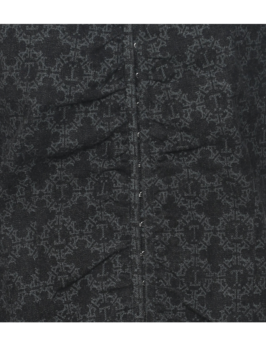 Patterned Denim Jacket - L