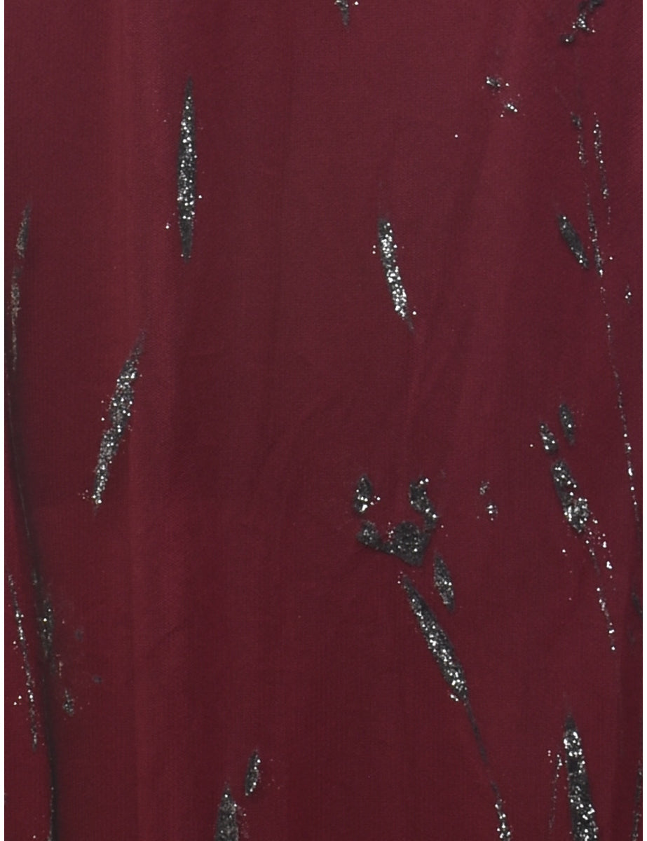 Maroon & Black Sparkly 1990s Evening Dress - M