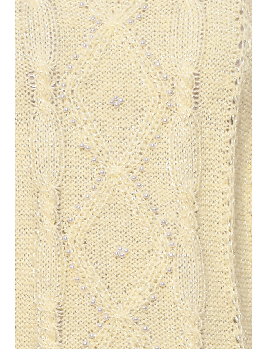 Cable Knit Pale Yellow Sparkly Jumper - M