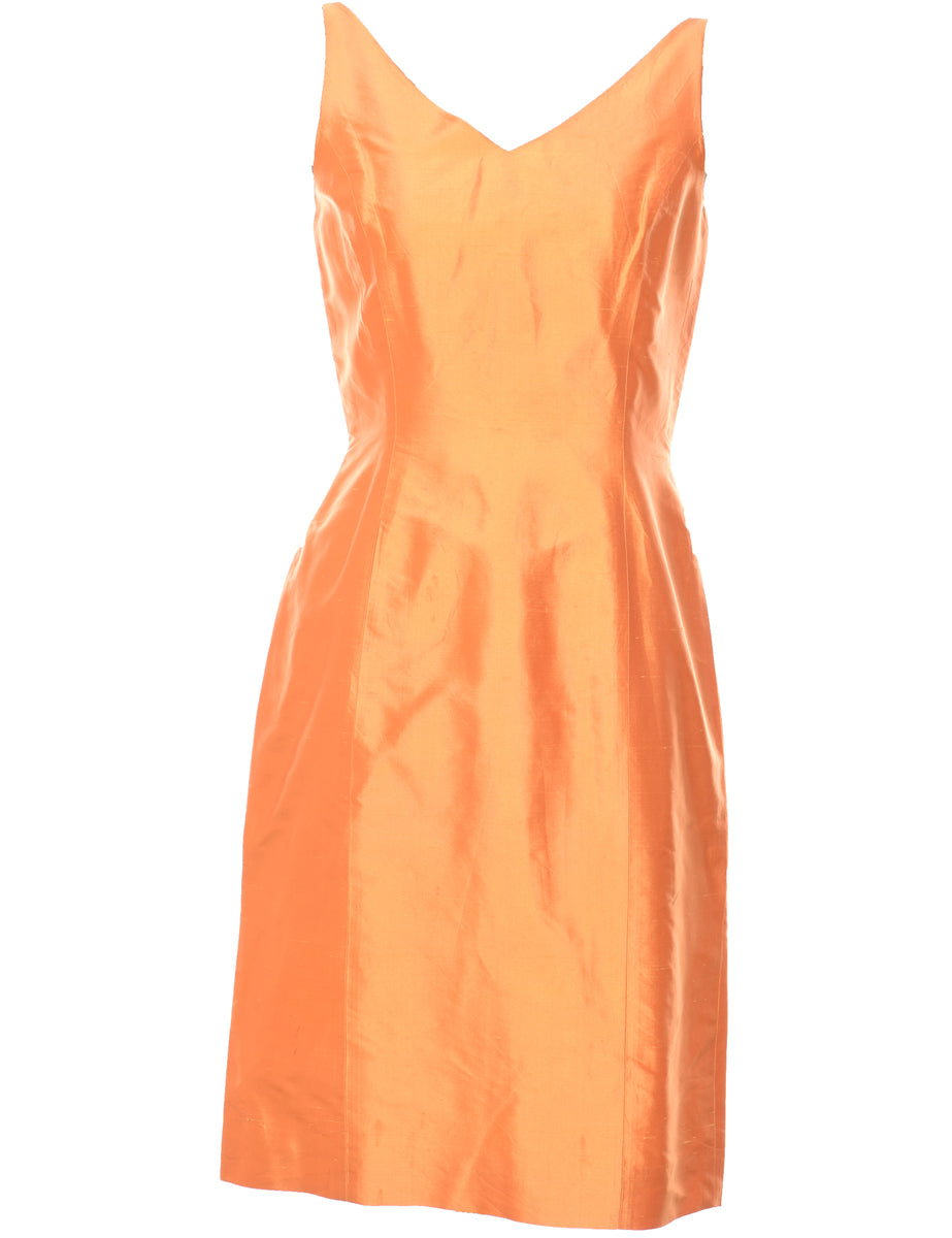 Orange Metallic Sleeveless Evening Dress - M