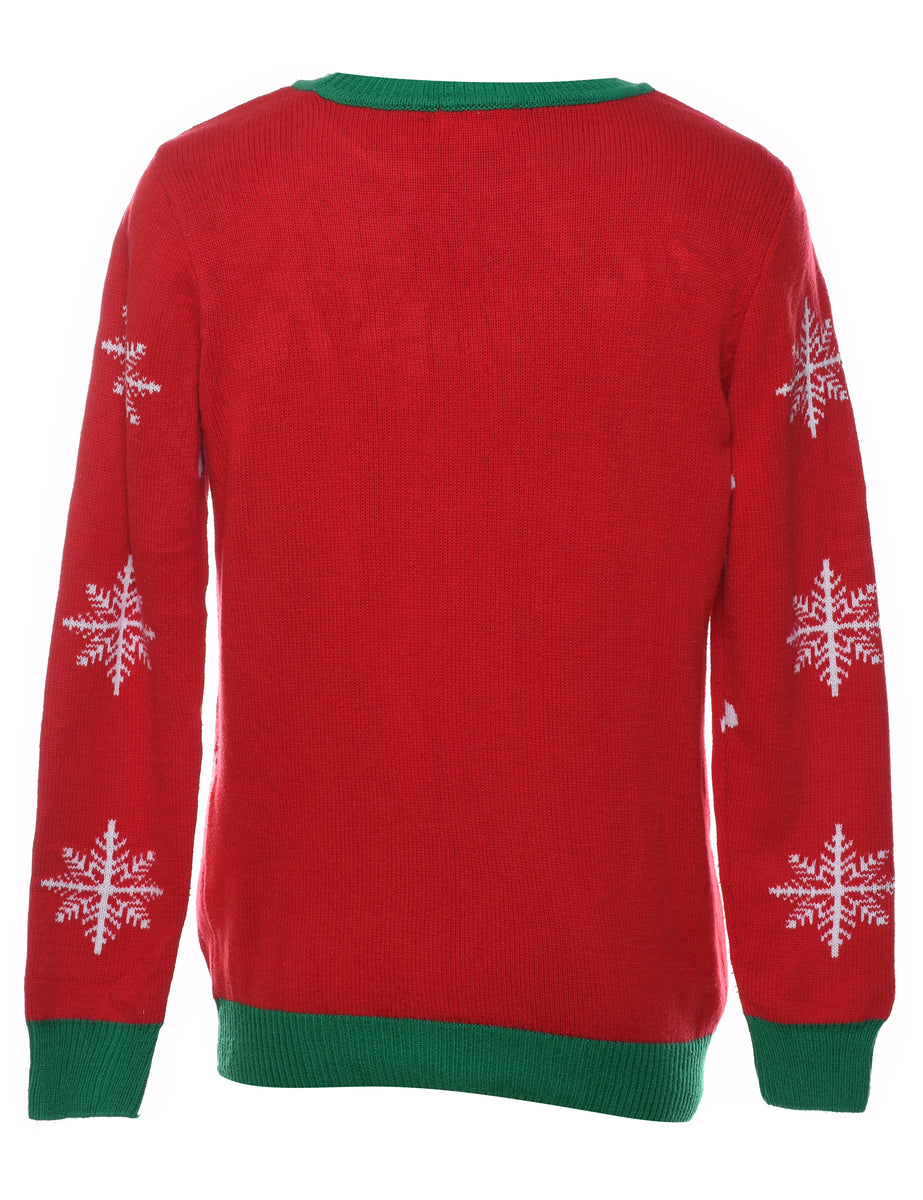 Red & Green Sequined Christmas Jumper - M