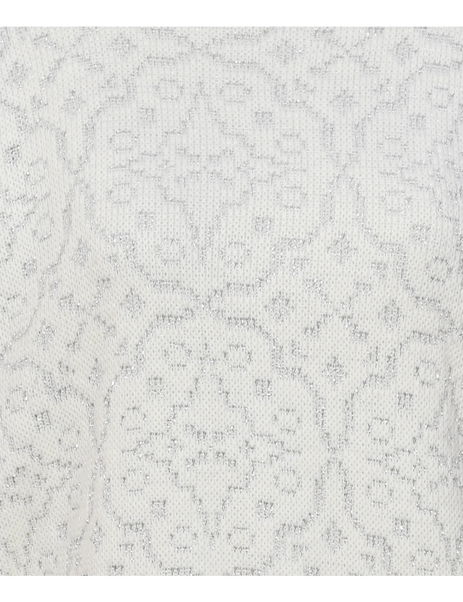 Lurex Thread Pattern Turtleneck Jumper - L