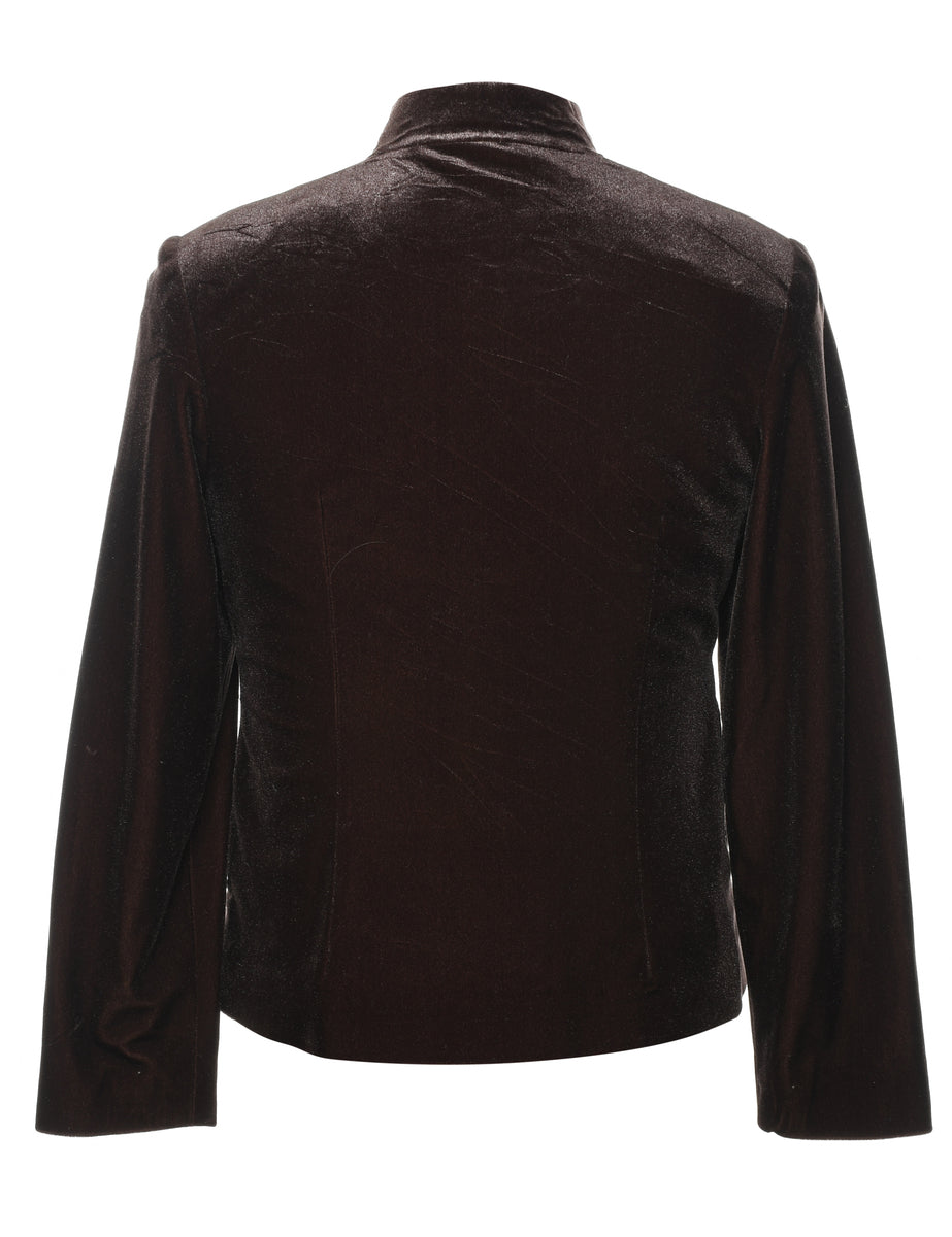 Velour Beige & Brown Contrast Brocade Evening Jacket - M