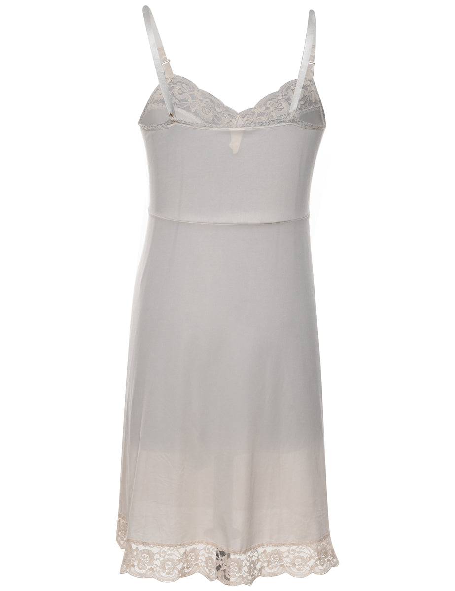 Off-White Lace Trim Strappy Slip Dress - M