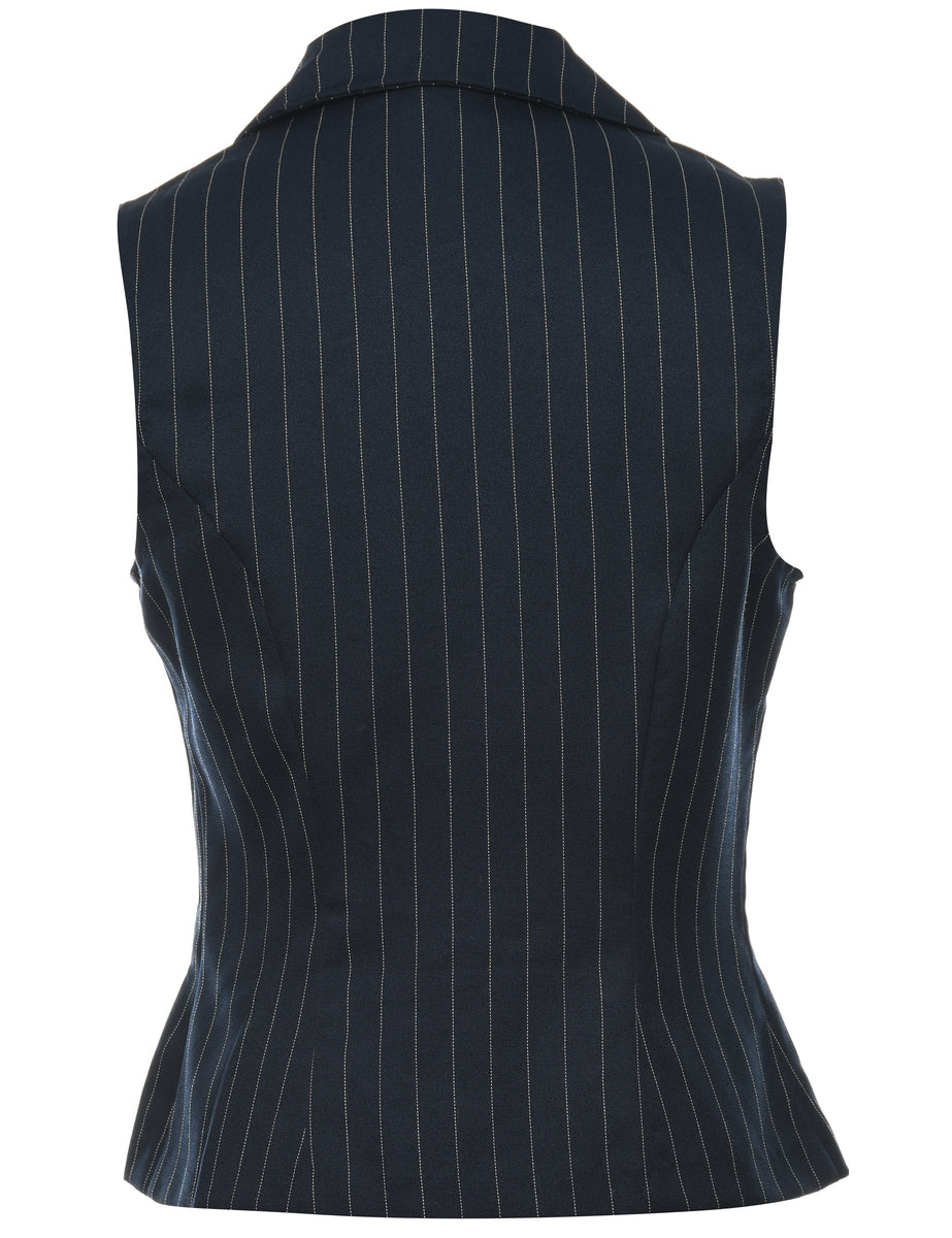 Pinstriped Navy & White 1990s Waistcoat - S