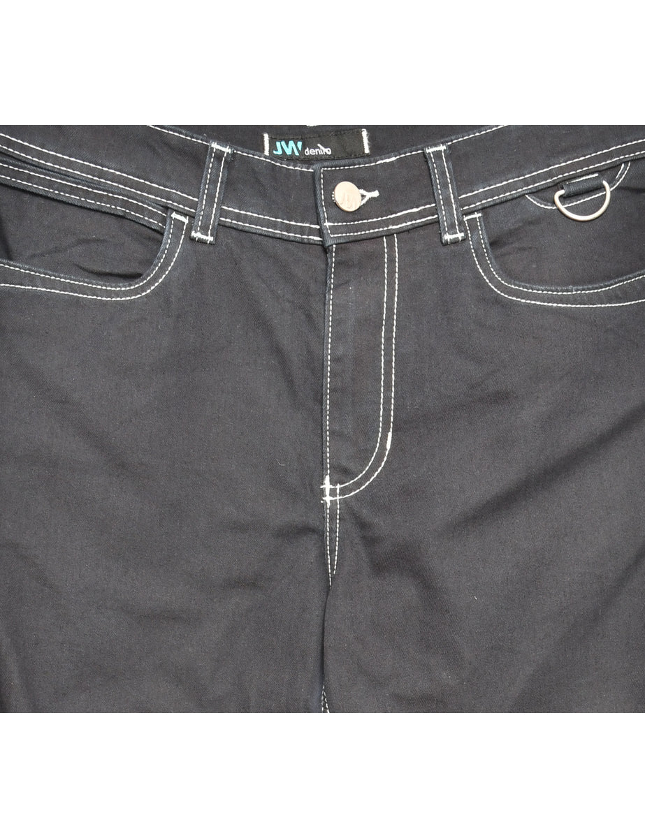 Zip Front Black Straight Fit Jeans - W30 L34