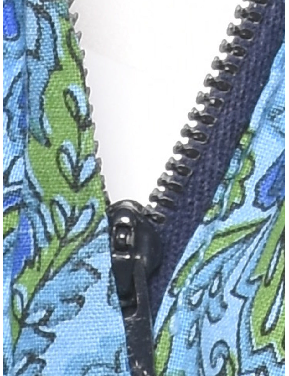 Floral Print Vintage Blue & Green 1950s Dress - M