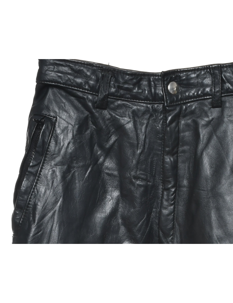 High Waist Black Leather Trousers - W24 L29
