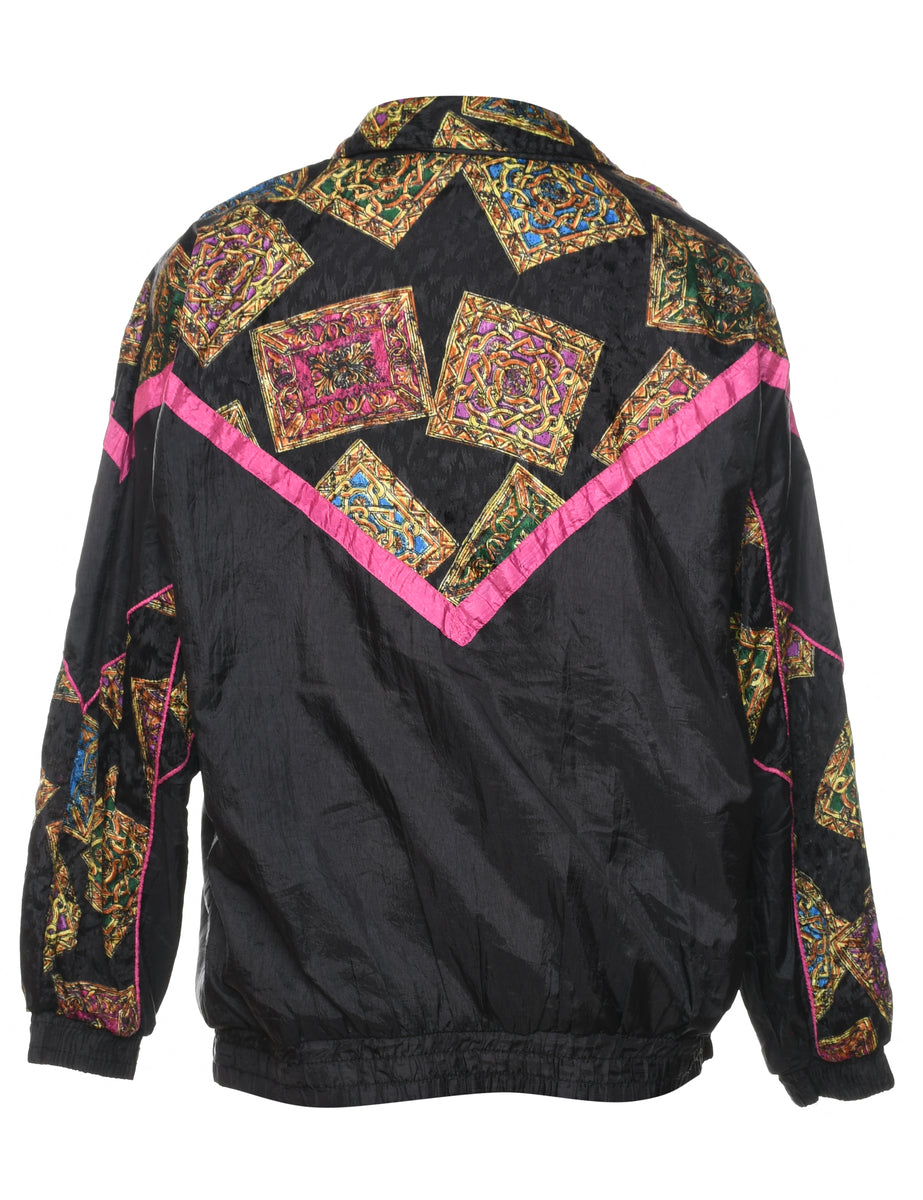Black, Gold & Pink Patterned Nylon Jacket - S