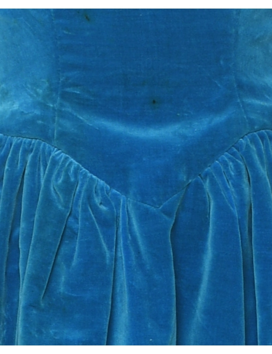 Velour Teal 1980s Evening Dress - XS