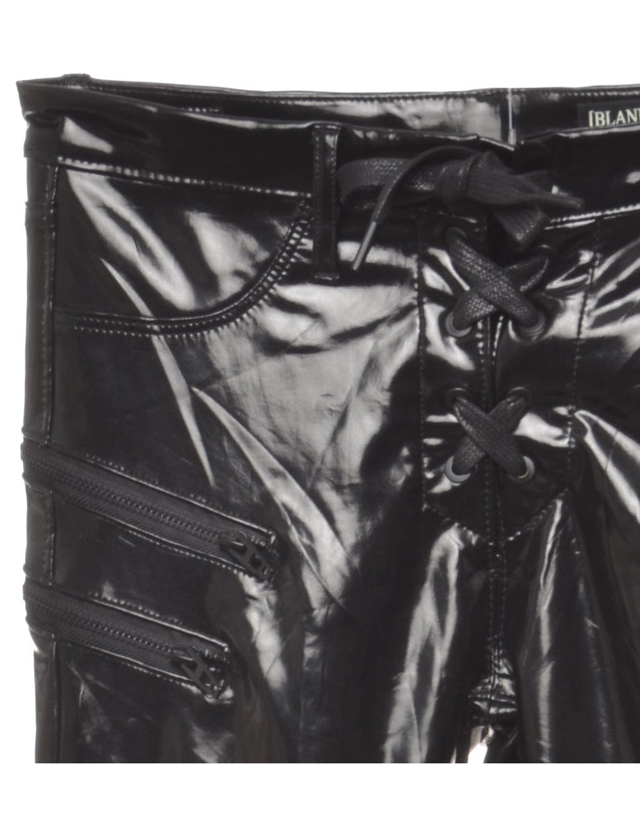 Fitted Black PVC Trousers - W28 L29