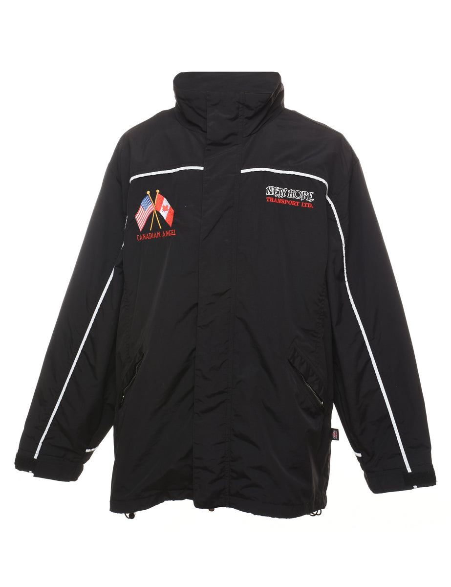 Embroidered Black Nylon Jacket - L
