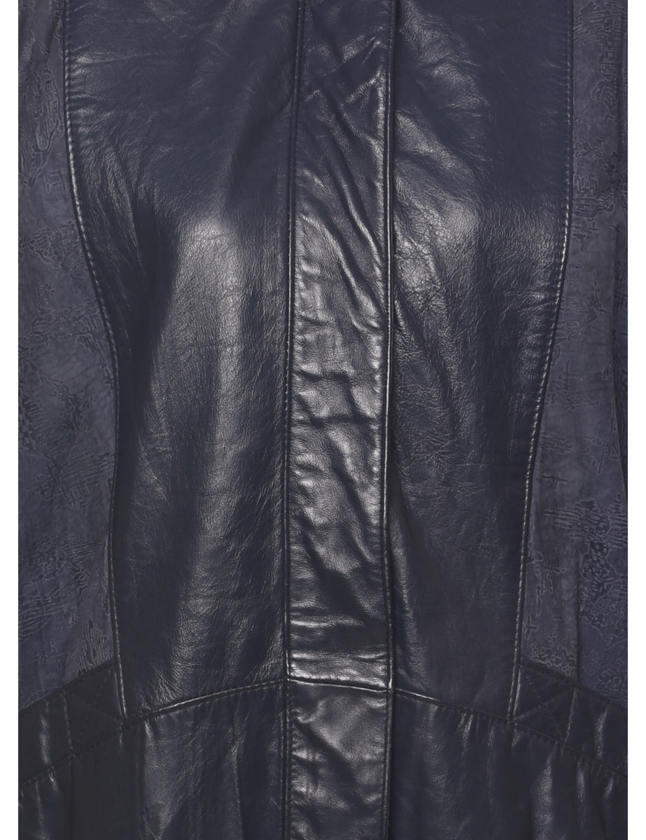Navy Leather Jacket - L