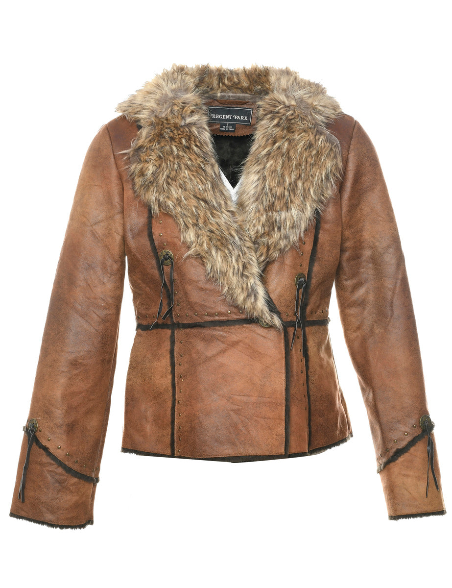 Brown Faux Shearling Y2K Jacket - S