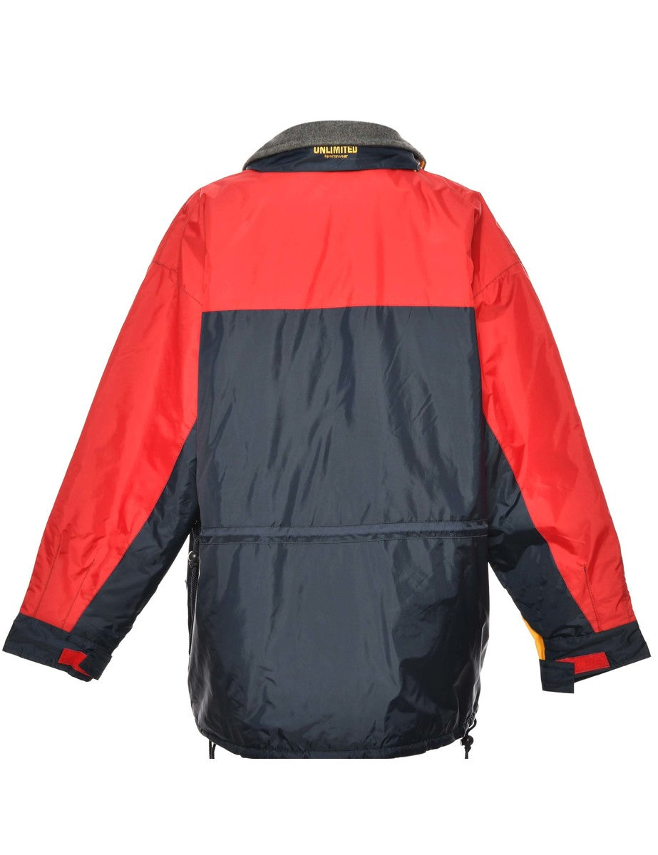 Navy, Red & Yellow Contrast Zip-Front Mountaineering Jacket - L