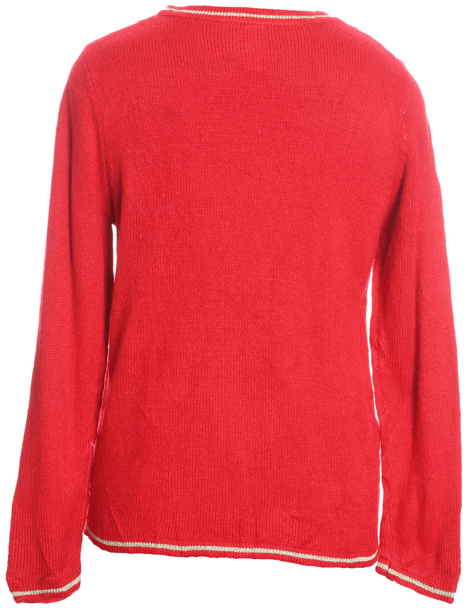 Santa Claus Design Red Knit Christmas Jumper - S