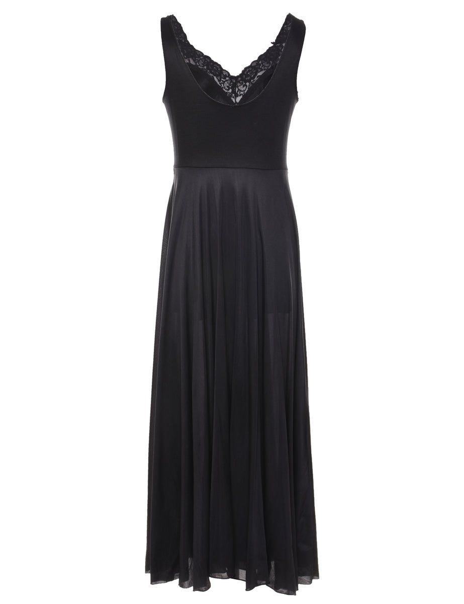 Black Classic Lace Trim Slip Dress - S