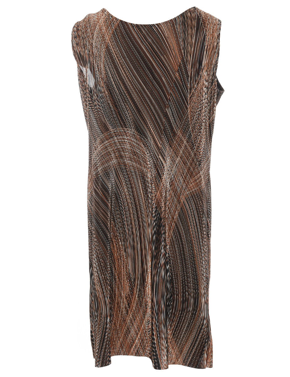 Brown & Off-White Abstract Pattern Sleeveless Dress - L