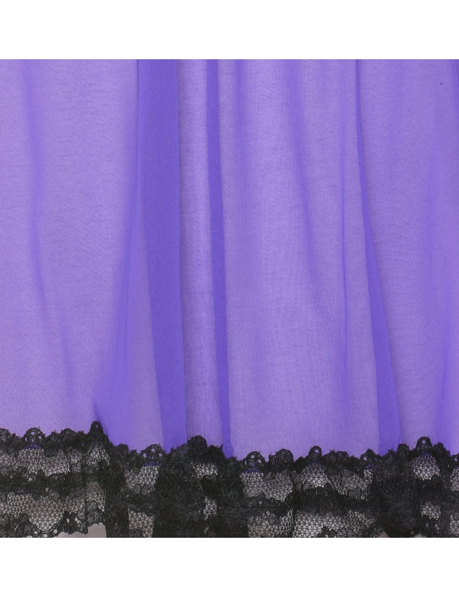 Purple & Black Contrast Sheer Lace Trim Babydoll - S