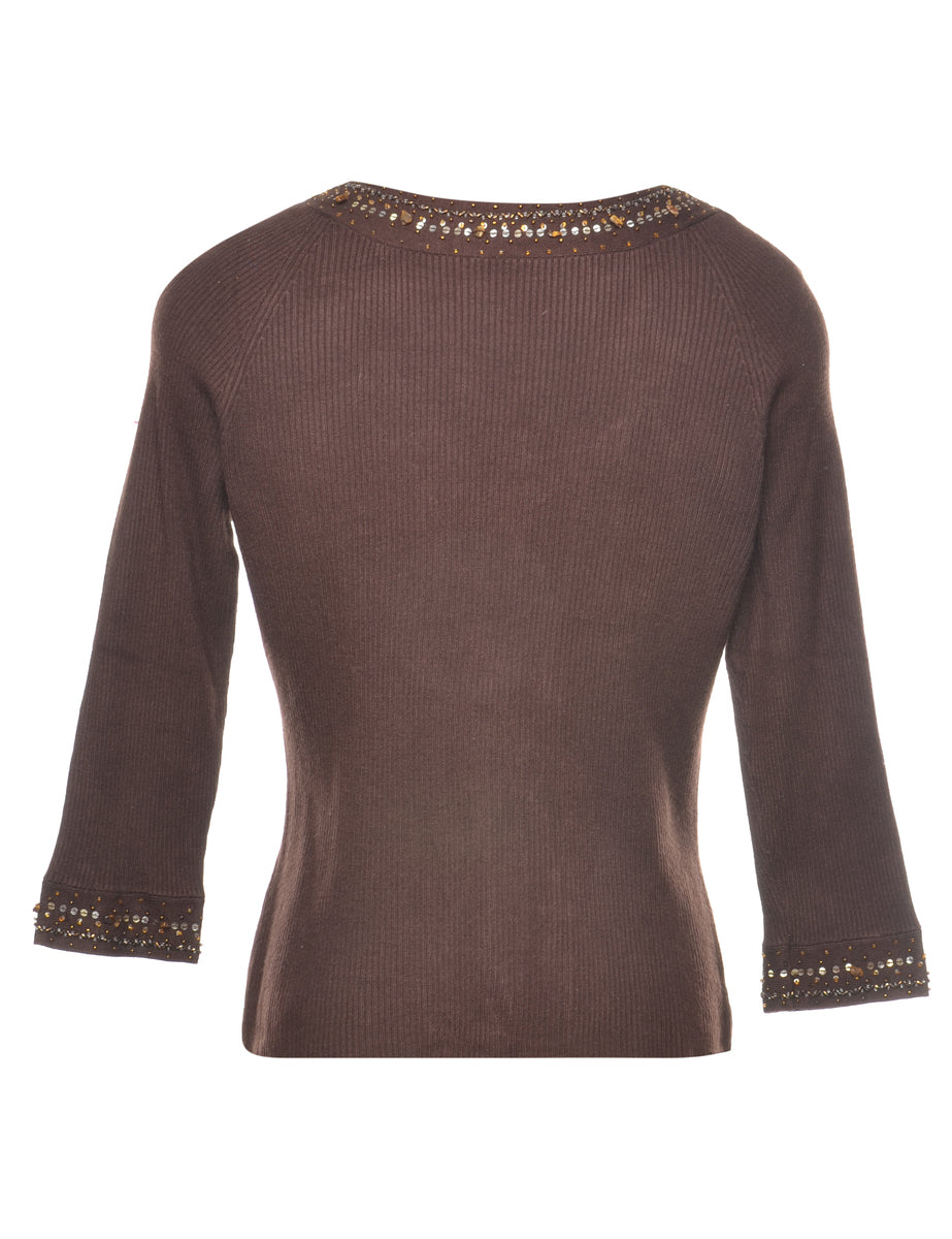 Dark Brown Sequined Cardigan - S