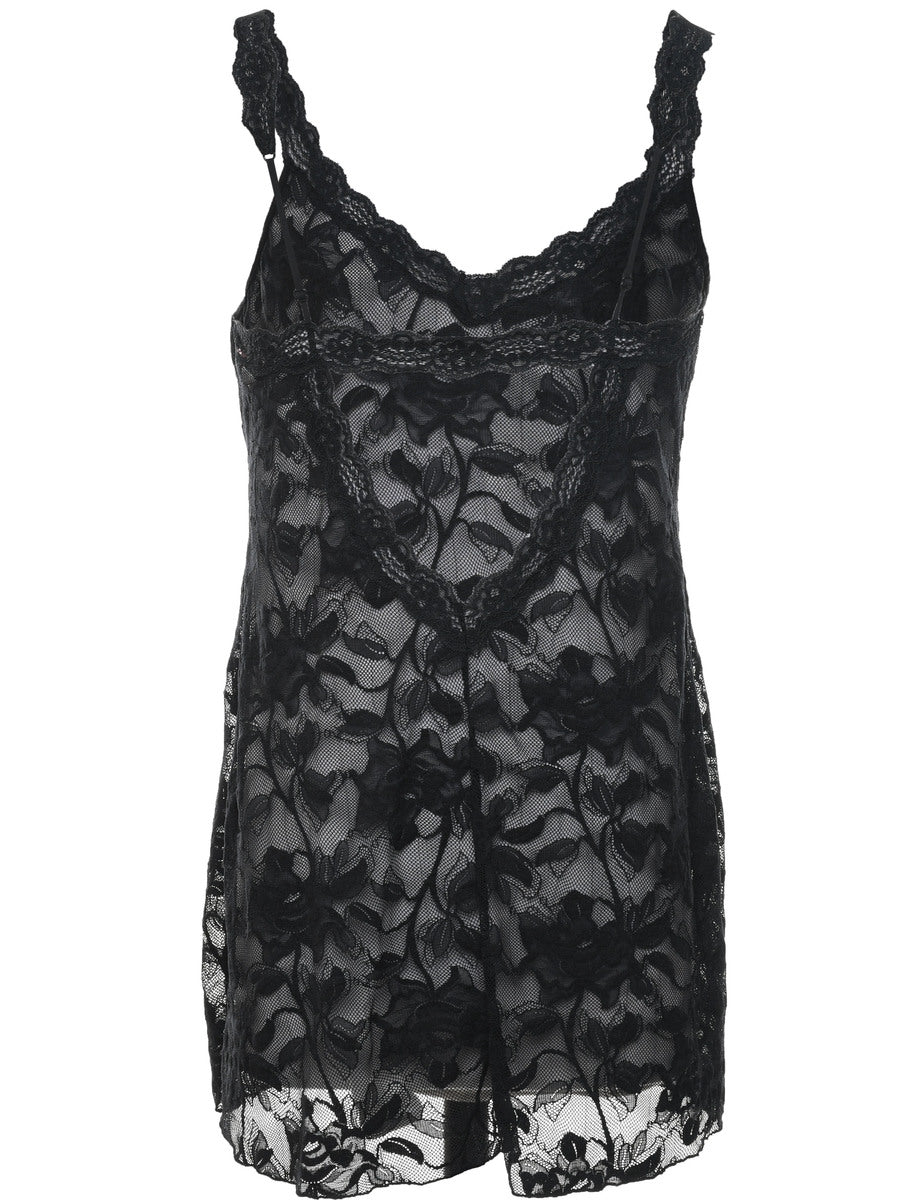 Floral Lace Sheer Slip Dress - L