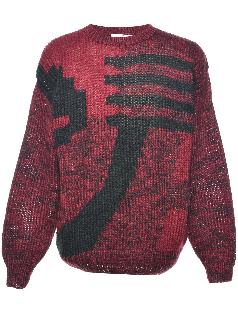 Patterned Maroon Jumper - M